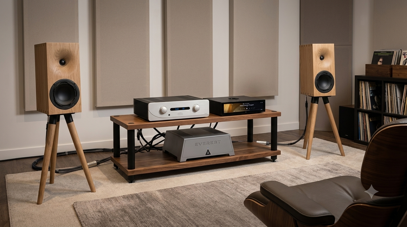 Buchardt standmount speakers paired with Atoll electronics in a listening room